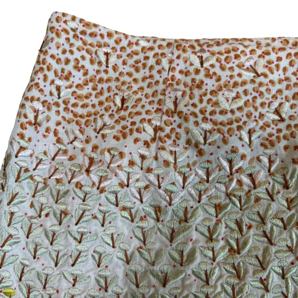 Anthropologie HD in Paris Embroidered 100% Linen‎ Skirt Lined Ombre Mini Size 2